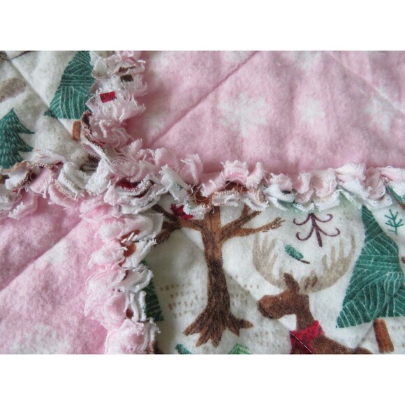 Flannel Rag Quilt With Batting, Stroller Size 35 x 35, Winter Snowflakes, Deer - Picture 4 of 10